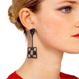 ALEXIS BITTAR Black Encrusted Modern Georgian Checkerboard Drop Earrings- NWOT